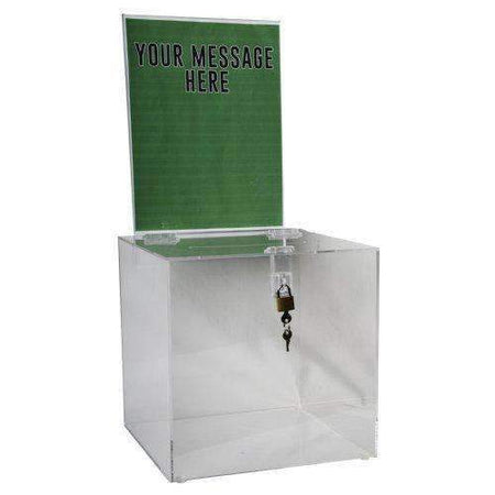 SBB-1010-H 10 inch Square Acrylic Locking Ballot Box w/Removable Header