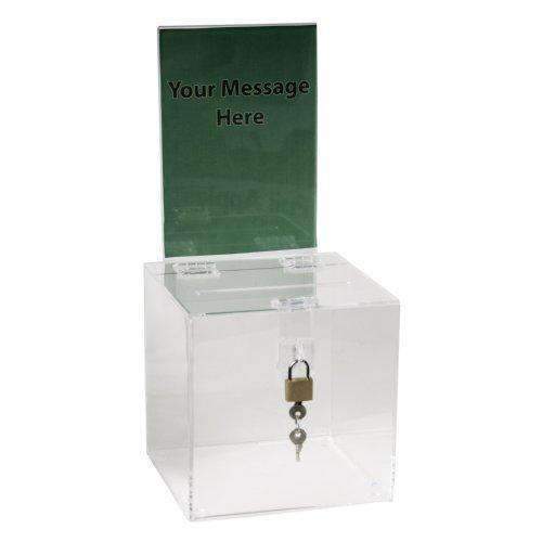 SBB-66-H: 6 Square Acrylic Locking Ballot Box w/Removable Header