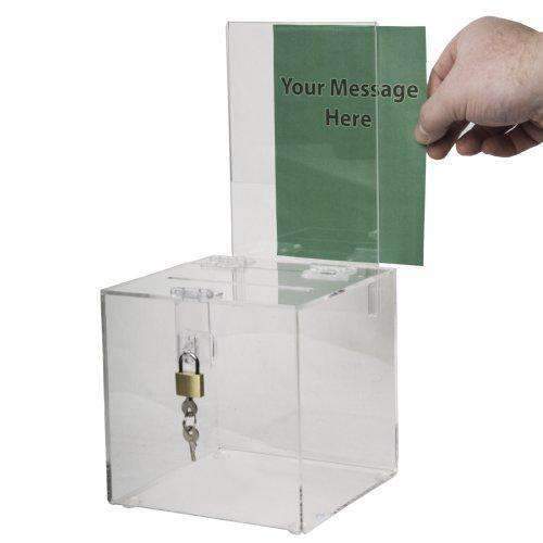 SBB-66-H: 6 Square Acrylic Locking Ballot Box w/Removable Header