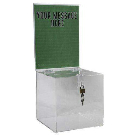 SBB-88-H: 8 Square Acrylic Locking Ballot Box w/Removable Header