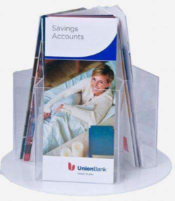 RLT-49: Acrylic 3-Pocket Rotary Counter Display for 4"w Literature