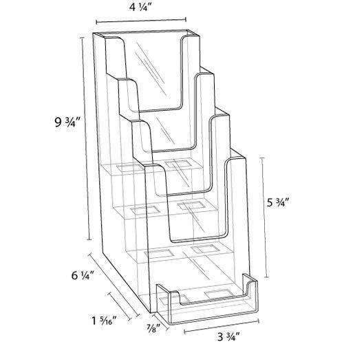 LHF-P104: Clear Acrylic 4-Tier Brochure Holder for 4"w Literature w/ Bus Card Pocket
