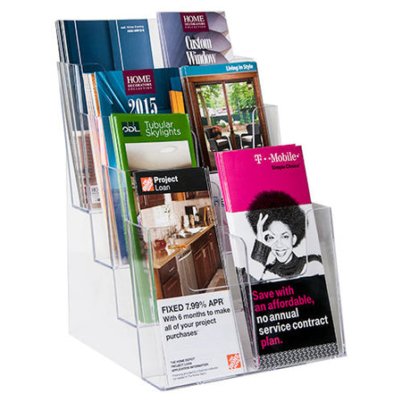 LHF-S84: Clear Acrylic 4-Tier Brochure Holder for 8.5"w Literature: