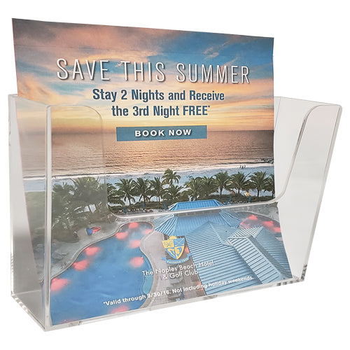 CLEAR WALL MOUNT 5-5/8" X 5-1/8" X 1-1/2" UPRIGHT BROCHURE HOLDERS WITH 2 HOLES (W/ TAPE)
