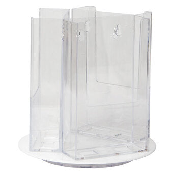 RLT-49E: Acrylic 3-Pocket Rotary Counter Display for 4"w Literature